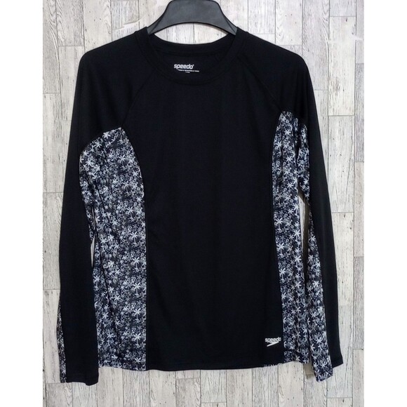 Speedo Performance Swim‎ Tee Long Sleeve Black Palm Trees Size XL - Picture 1 of 5